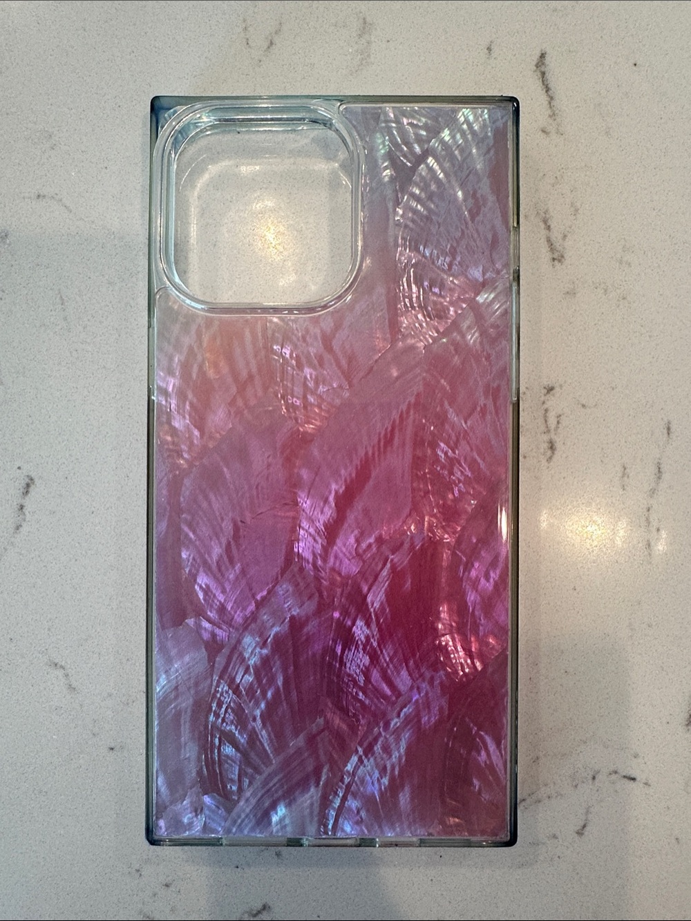 Flaunt Square Pink Mother of Pearl iPhone 14 Pro Max case